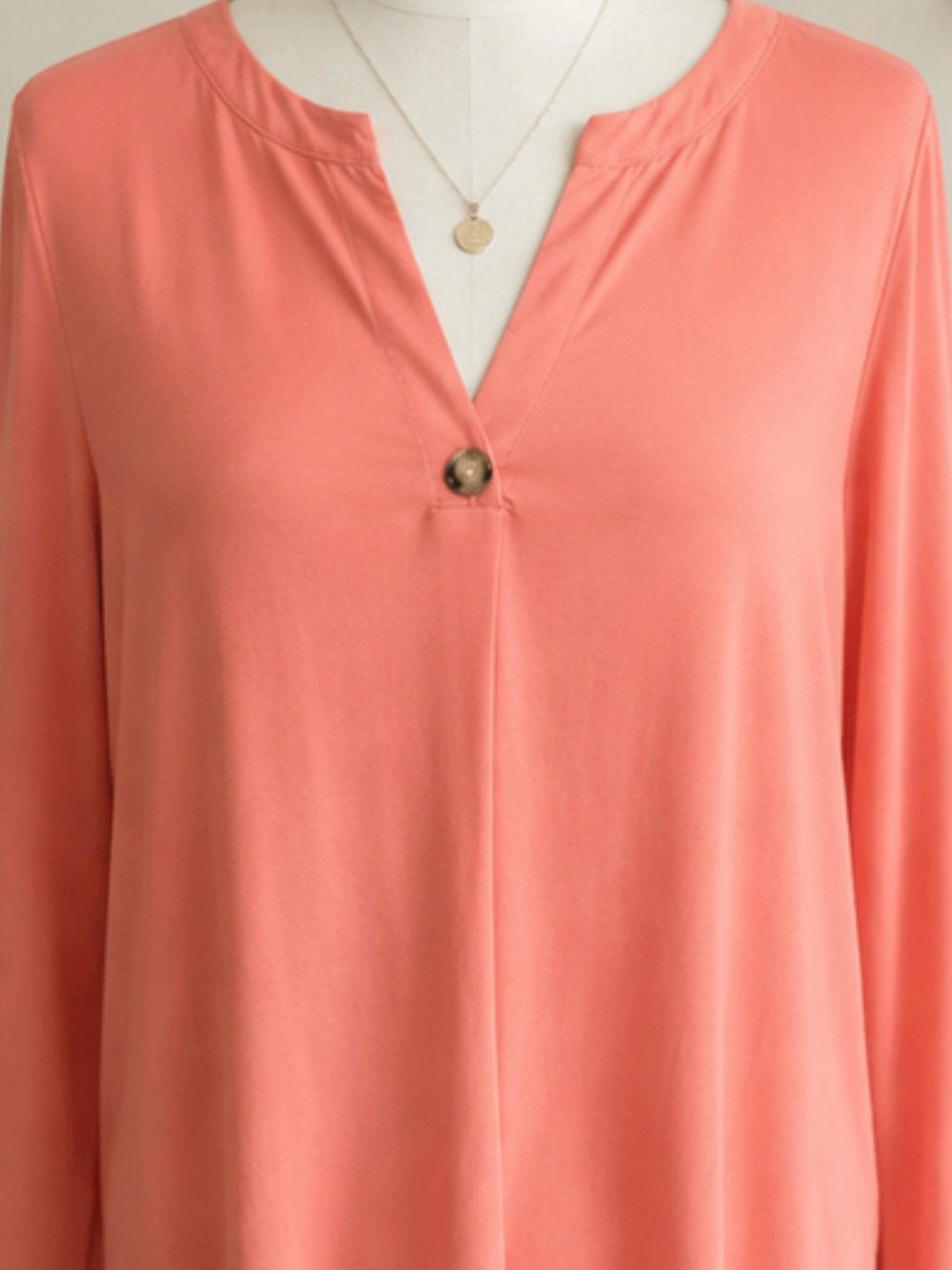 Soft Surroundings Coral Peach V‑Neck Tunic with Decorative Button  so flowy soft